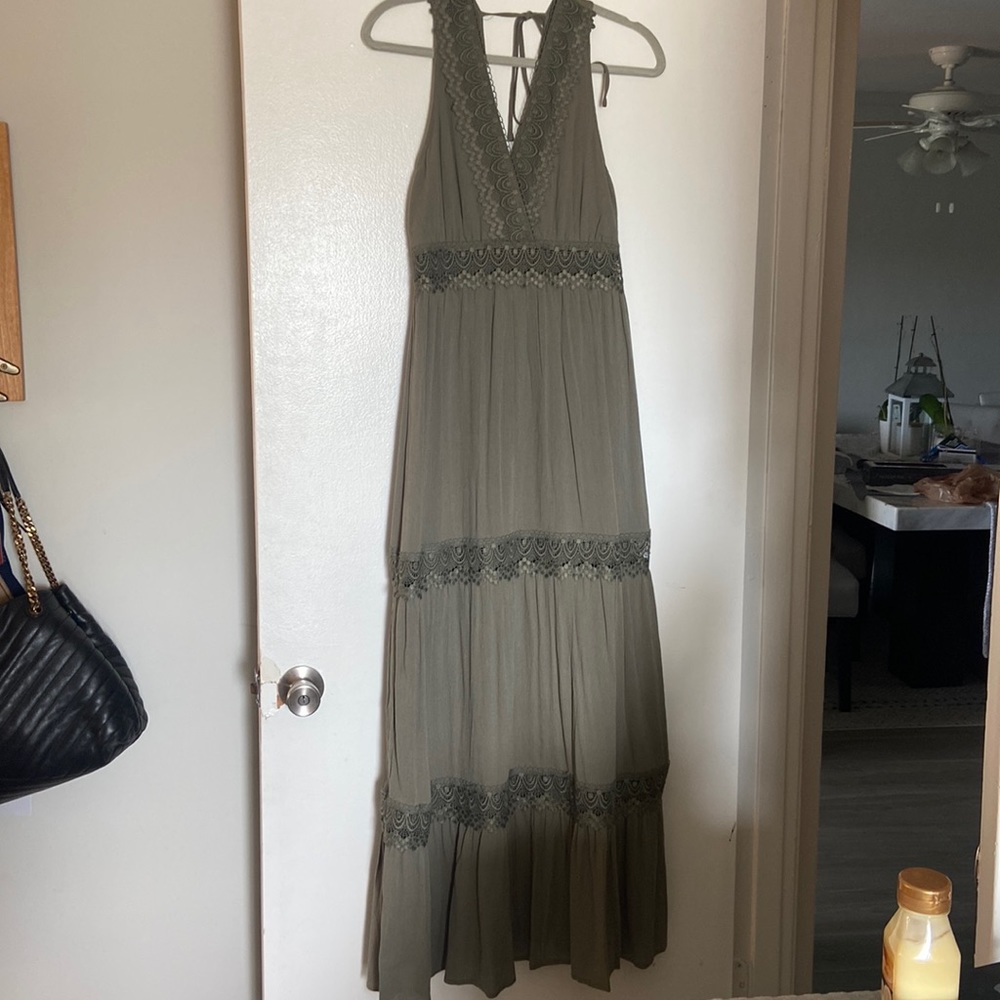 Long BoHo style green maxi dress size medium